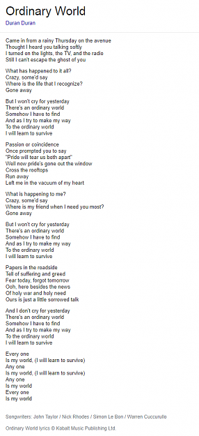 Click to Enlarge

Name: 2019-03-26 21-51-21 - duran duran ordinary world lyrics - Google Search - Chrome.png
Size: 63 KB